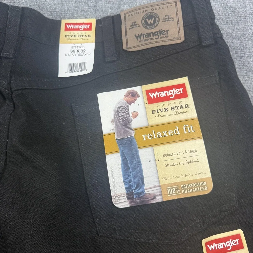Wrangler Five Star Premium Relaxed‎ Fit Jeans Mens 38x32 Black Straight Denim